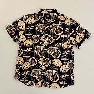 Black Tan Mushroom Print RSQ SS XXL Men’s Button Shirt Short Sleeve 2XL